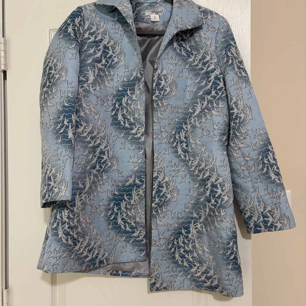 Blue and Gray Patterned Blazer with Textured Design